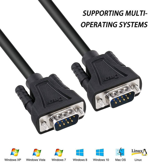 DTech 10ft DB9 to DB9 RS232 Serial Cable Male to Male Simple Null Modem Cord Cross TX RX line 2 Pin Crossed Without Handshake for Computer Data Co...
