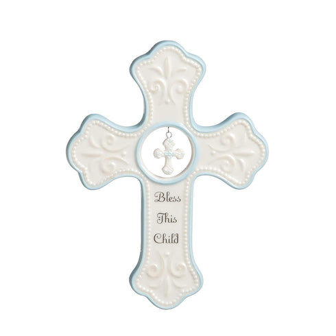NAT and Jules Bless This Child Hanging Cross, Blue...