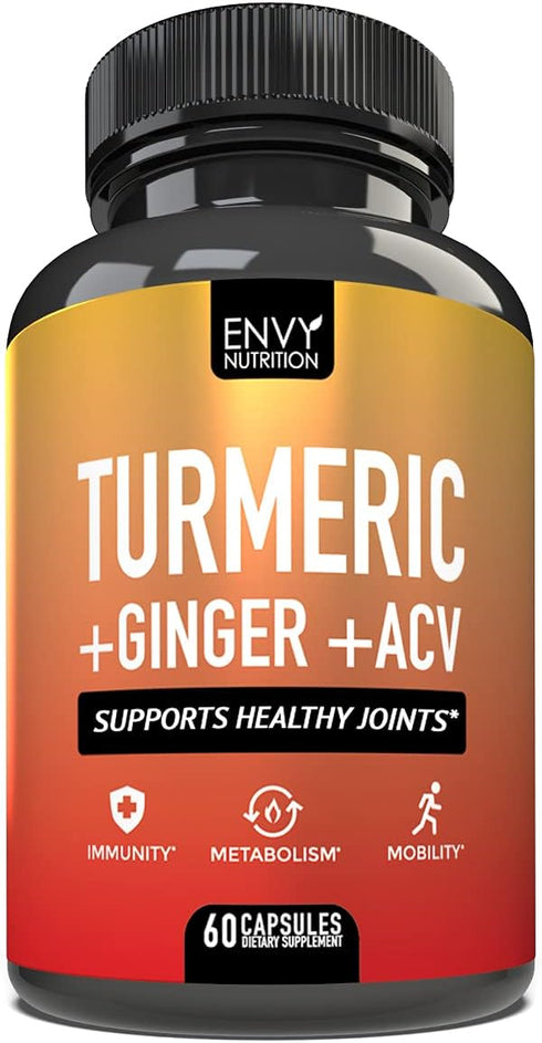 Turmeric & Ginger Supplement Capsules with Apple Cider Vinegar - Enhanced Immunity & Metabolism Support - 95% Curcuminoids, Bioperine (Black Peppe...
