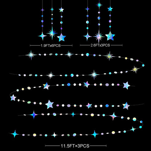 Iridescent Party Decorations Star Circle Dot Paper Garland Banner Bunting Streamer Metallic Hanging Twinkle Star Decoration for Kids Birthday Baby...