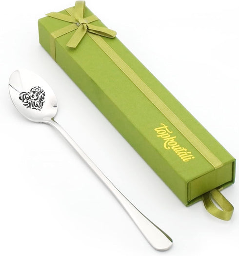 Funny Love You Mom Spoon with Flowers Heart - Engraved Stainless Steel Spoon for Mothers - Mother’s Day Gift - Birthday Gift - Christmas Gift - Th...