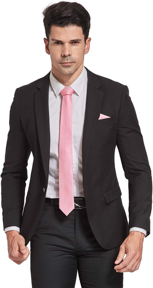 Pink Tie Men Women Skinny Tie Slim Tie Stripe Tie with Hanky Waterproof Oilproof Tie-Pink...