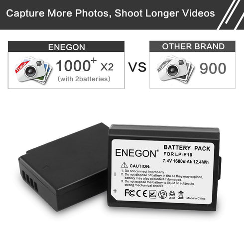 ENEGON LP-E10 Replacement Battery (2-Pack 1680mAH) and Rapid Dual Charger for Canon LP E10 Canon EOS Rebel T3 T5 T6 T7 T100 Kiss X50 X70 X80 X90 1...