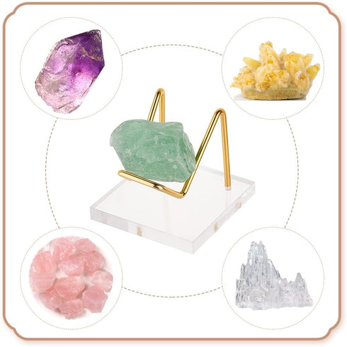 FINGERINSPIRE 2 Pcs Acrylic Stone Display Stand 2x2x1.7 inch Platinum & Golden Metal Arm Display Stand with Acrylic Base Mineral Specimens Display...