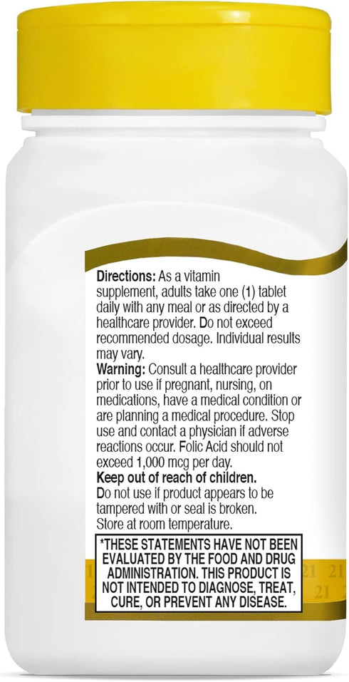 21st Century 800 mcg Folic Acid Tablets, Assorted, 180 Count...