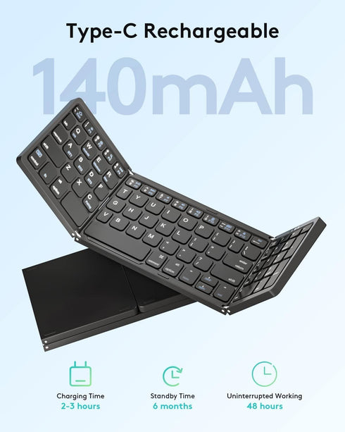 Bluetooth Keyboard, Foldable Keyboard, Portable Keyboard, Travel Keyboard Compatible with Windows iOS Android iPad, iPhone and Tablet (B089)...