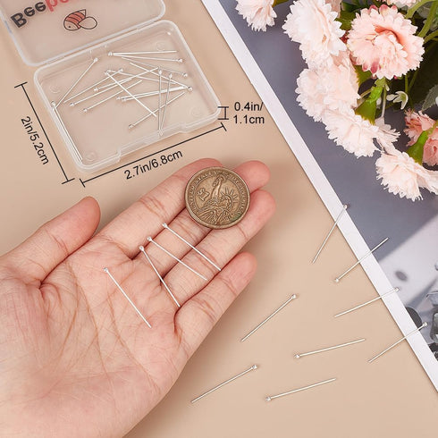 Beebeecraft 1 Box 30Pcs Ball Head Pins Sterling Silver 30mm Jewelry Pins Bendable Headpin for Bracelet Necklace Jewelry Making DIY Craft, Head: 2m...
