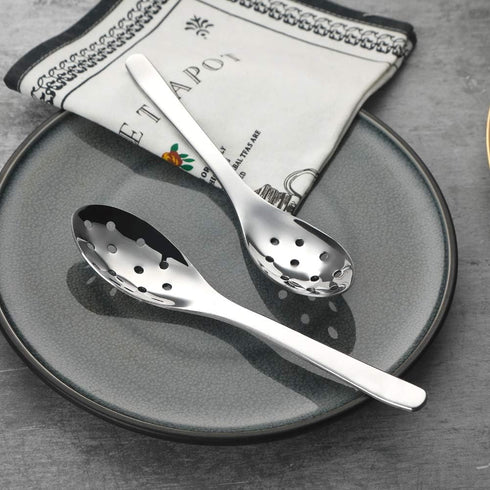 AOOSY Small Slotted Spoons,Modern Stylish Thick Heavy-weight Short handle Stainless Steel 10 Holes Durable Caviar Spoon for Soup Cereals Dips Curr...