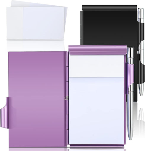 Zonon 8 Pieces Metal Pocket Notebook Aluminum Notepad with Pen and Refillable Paper Flip Notepad Mini Notepad Holder Travel Notepad with Pen Holde...