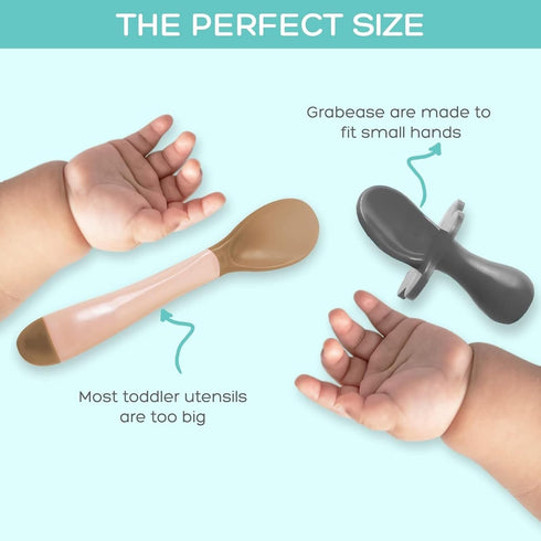 Grabease Baby Spoons Toddler Utensils Toddler Silverware Baby Utensils, BPA-Free & Phthalate-Free for Baby & Toddler, 2 Sets, Teal and Gray...