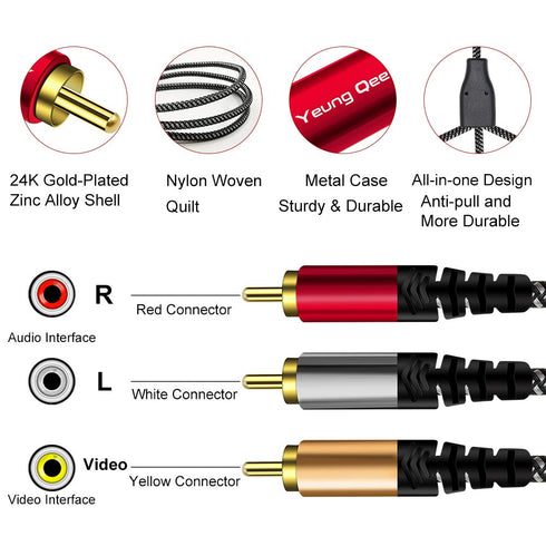 Audio Video RCA Cable 10 ft,Yeung Qee 3RCA Male to 3RCA Male Composite AV Cable Compatible with Set-Top Box,Speaker,Amplifier,DVD Player and More ...