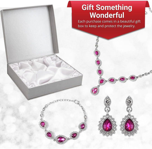 Shop LC Costume Jewelry Set for Women Teardrop Necklace Bracelet Earrings Crystal Bridal Wedding Jewelry Sets for Brides Bridal Necklace 20" & Bra...
