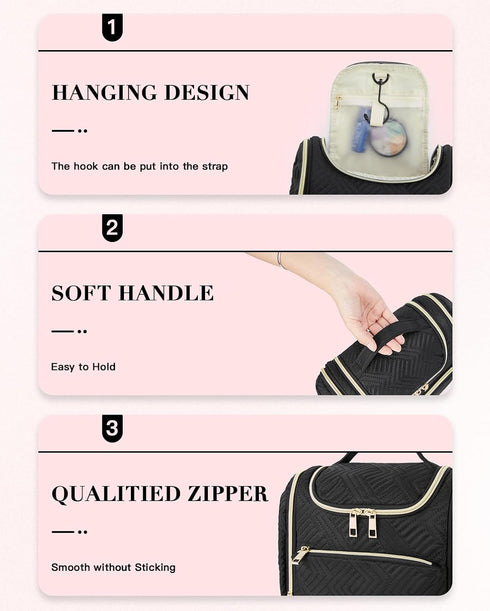 Telena Travel Essentials Toiletry Cosmetic Makeup Bag - Hanging Multifunctional Make Up Organizador,Water Resistant Accessories for Women,Portable...