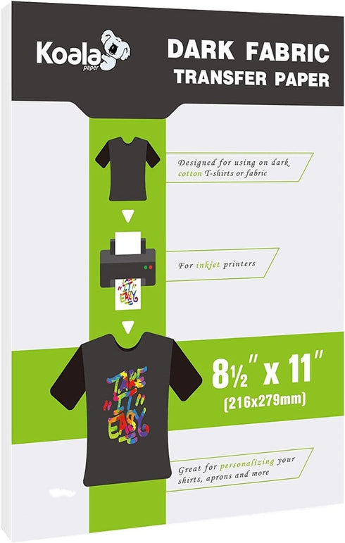 Koala Heat Transfer Paper for T-Shirts - 20 Sheets of Dark Fabric Iron-On Vinyl, 8.5"x11" Printable Heat Transfer Vinyl, Transfer Paper for Dark F...
