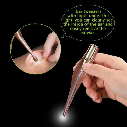 4 Pack Ear Pick with Light, Ear Cleaner Ear Wax Removal Tool Kit for Kids and Adults, Ear Picks Digger & Tweezers & Spiral Spring Ear Spoon Set wi...