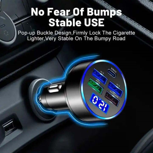 5 Port Car Charger Cigarette Lighter USB Charger LED Voltage Monitor (4USB+PD) Cigarette Lighter Adapter USB C Compatible with Android/iPhone and ...