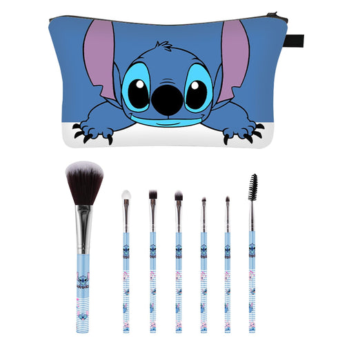 7 Pcs Stitch Makeup Brushes Set with Travel Cosmetic Bag Cartoon Cosmetic Eyelash Eyeshadow Brush for Her (7 Pcs/with makeup bag)...