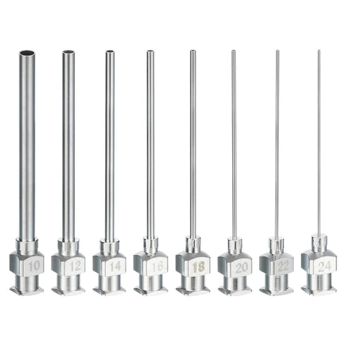 PATIKIL 10/12/14/16/18/20/22/24Ga x 1.5 Inch Stainless Steel Dispensing Needle Tips, 8Pcs Metal Glue Needle Tube Blunt Tips Luer Lock for Thick Gl...
