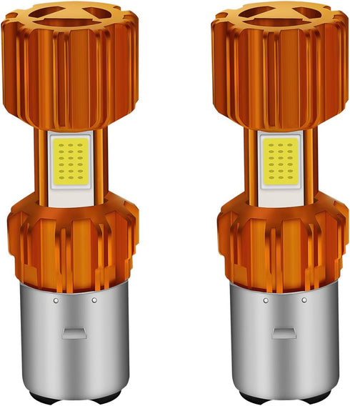 YM E-Bright BA20D Motorcycle bulb Lamp 3 COB 18W LED Bulbs High Low Beam White Pack of 2...