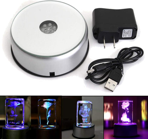 LED Colorful Lighted Display Base LED Colorful Light Unique Rotating Crystal Display Base Stand Holder with AC US Adapter Silver...