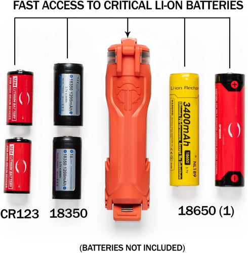 Thyrm CellVault-18 Rechargeable Battery Storage (Rescue Orange), Waterproof, for 18650, 18350, CR123 Flashlight Batteries, Made in USA...