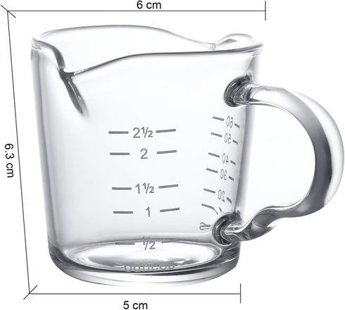 70ml Mini Glass Measuring Cup with handle 2 oz Shot Glass Espresso Jugs Measure Cup Glass Jigger Spirit Round Graduated Beaker Measuring Cup for B...