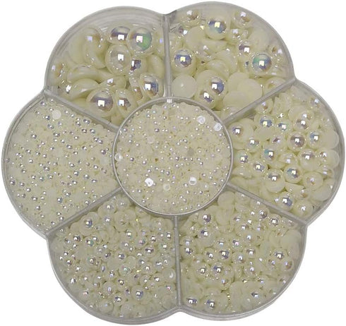 Chenkou Craft 3000PCS 1 Box Beige Round Flatback Imitation Half Pearls Bead Loose Beads Gem (Beige Half Ball)...