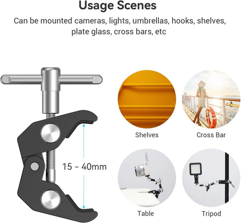 SMALLRIG Super Clamp with 1/4 and 3/8 Thread for Cameras, Lights, Umbrellas, Hooks, Shelves, Plate Glass, Cross Bars, etc - 735...