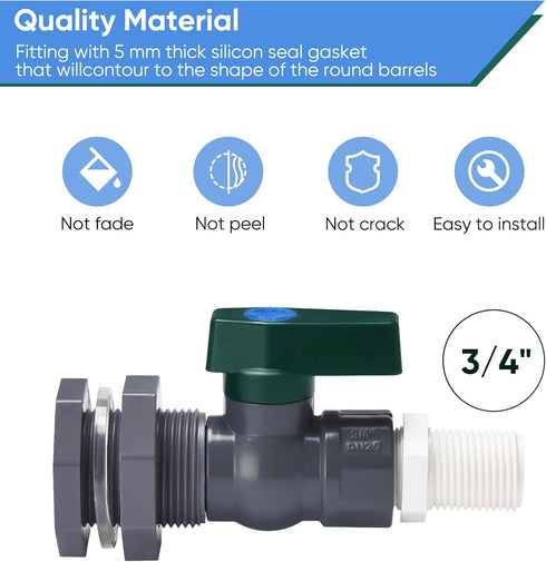 Rain Barrel Spigot Kit, PVC Water Barrel Diverter Kit with Bulkhead Fitting Hose Faucet Adapter and Thread Seal Tape For Water Tanks, Aquariums, T...