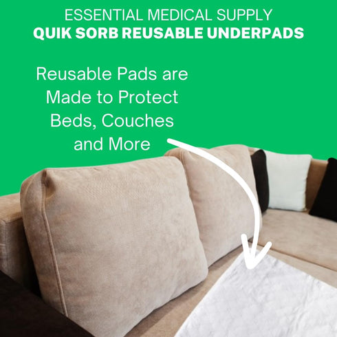 Essential Medical Supply Quik-Sorb 24" x 35" Quilted Birdseye Cotton Reusable Underpad - Waterproof Incontinence Bed Pads for Adults, Washable and...