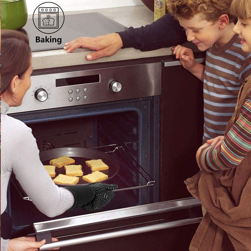 Heat Resistant BBQ Gloves for Hot Temperature Cooking, Barbecue Grilling or Baking Bread Pizza, Safe Oven Mittens with Fingers...