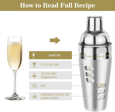 Cocktail Shaker Martini Shaker Set with Recipe, 24 oz Martini Shaker Drink Shaker Drink Mixer Stainless Steel Cocktail Shaker Set Bartender Kit...