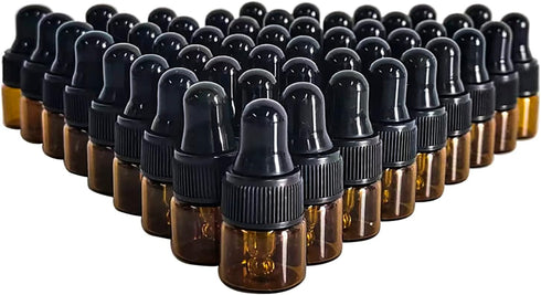 50 Pack Amber Glass Mini Dropper Bottles,1ML Amber Essential Oil Dropper Bottle for Travel Test Sample Perfume...