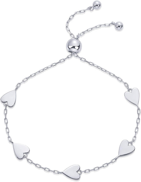PAVOI 14K Gold Plated Matching Heart Charms Solitaire Bracelet Set for Women | Adjustable Love Friendship Two Bracelet Pack...