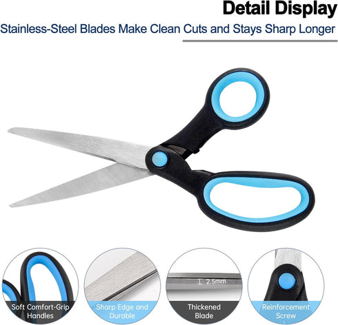 Left Handed Scissors for Adults, 8 Inch Lefty Scissors Bluk for Kids Student, All Purpose Sharp Blades Shears Set of 2 Pack, Great for Craft, Offi...