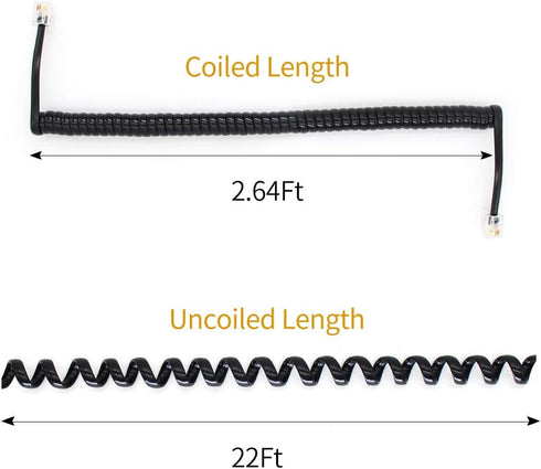 Telephone Handset Cord Detangler Cable Pure-Copper Coiled 2.64 to 22 Feet Uncoiled Landline Phone Spiral Curly Cable Extension Modular Wire Lead C...