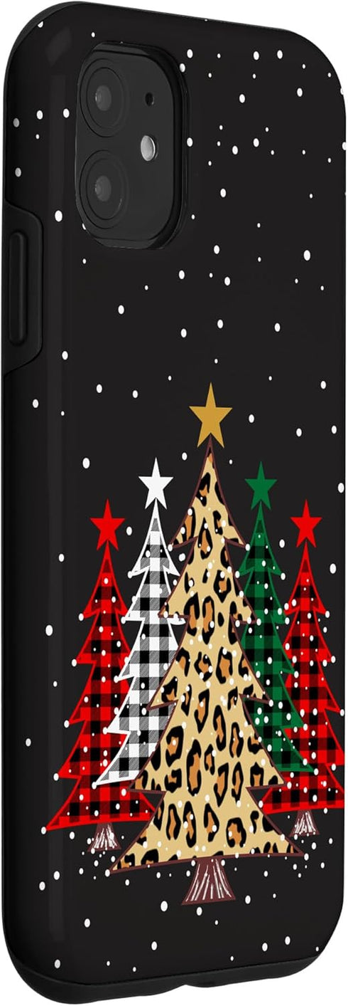 iPhone 11 Merry Christmas Trees with Buffalo Plaid & Leopard Design Case...