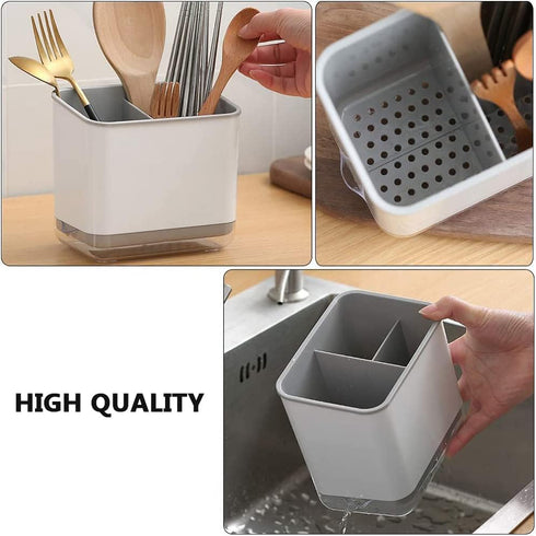 Utensil Holder, Kitchen Utensil Organizer Sponge Holder, Kitchen Sink Caddy with Drain Tray for Chopsticks, Spoon, Fork, Brush (Gray)...