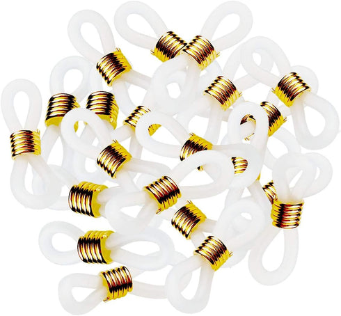 TTSAM 40 Pieces Eyeglass Chain Ends Adjustable Rubber Spectacle End Connectors for Eye Glasses Holder Necklace Chain (White and Gold)...