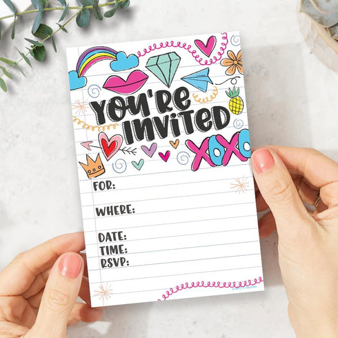Fun Girl Doodles Invitations (20 Count) With Envelopes - Pre Teen - Tween Birthday Invitations...