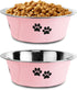 Stainless Steel Dog Bowls, Nonslip Rubber Bottom No Spill Proof Skid Metal Insulated Dog Bowls for Large Medium Small Breed Dogs (Pink, 6.6 Cups/5...