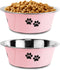Stainless Steel Dog Bowls, Nonslip Rubber Bottom No Spill Proof Skid Metal Insulated Dog Bowls for Large Medium Small Breed Dogs (Pink, 8.5 Cups/7...