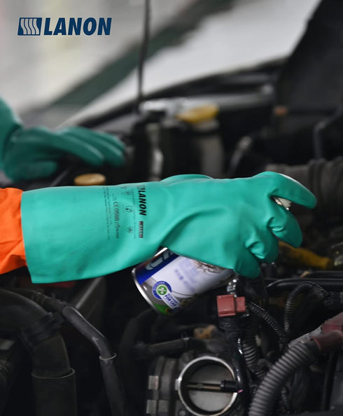 LANON 3 Pairs Nitrile Chemical Resistant Gloves, Reusable Heavy-Duty Rubber Gloves, Acid, Alkali & Oil Protection, Non-Slip, Large...