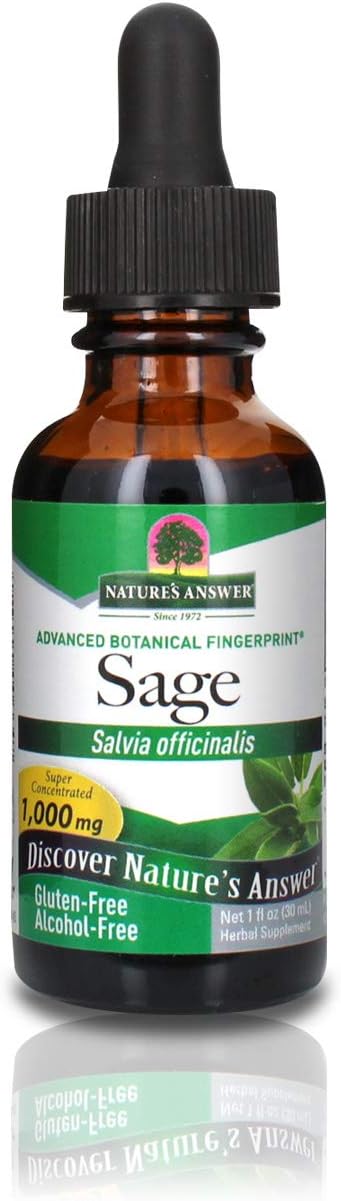 Nature's Answer Alcohol Free Sage Leaf Supplement 1 Fluid Ounce Gluten Free | Digestive Support | Promotes Mental Function | Benefits Gut Health...