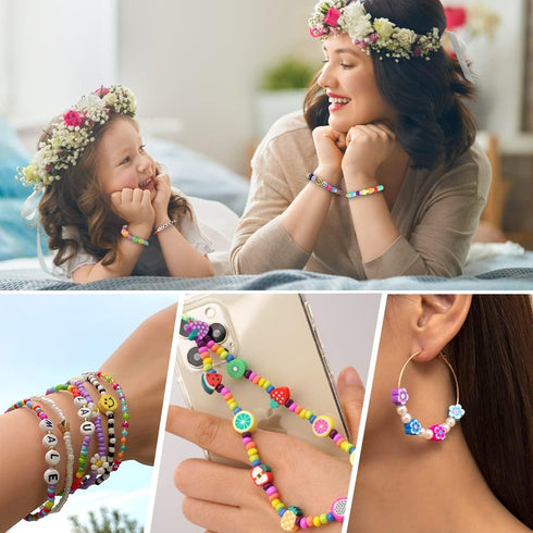 JOICEE Bracelet Making Kit Pony Beads fruite flower Polymer Clay Beads Letter Beads for Jewelry Making, DIY Arts Earring and Crafts Gifts for Girl...