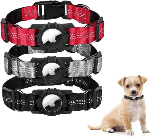 3 Pack AirTag Dog Collar, Reflective Dog Collar with AirTag Holder and Handle, Adjustable Nylon Air Tag Accessories Pet Collar for Small Medium La...