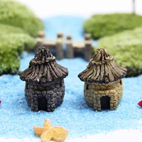 Grey Thatched Roof Garden Accessories Miniature Garden Bridge Figurines Garden Decor Mini Lighthouse Water Well Mini Figurines Ornament for Micro ...