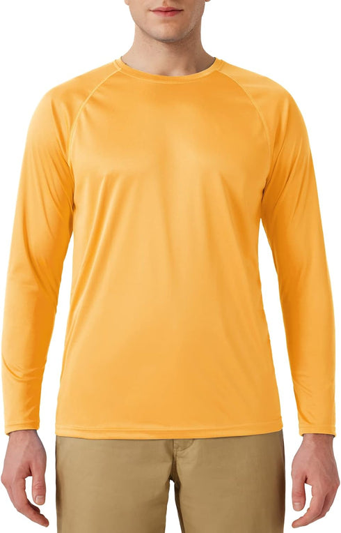 Men's UPF 50+ Rash Guard Swim Shirt Long Sleeve Moisture Wicking Quick Dry Lightweight Wrinkle-resistant Fishing Running, Honey Yellow, Large...