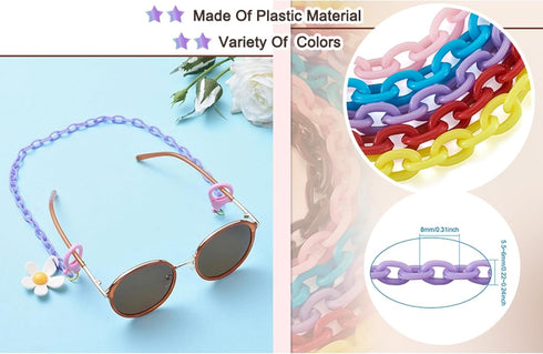 Pandahall 10 Strands Plastic Curb Chains 14.96"~15.35" Mixed Color Cable Chain Links for Glasses Lanyard Chains Jewelry Making...