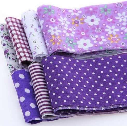 7Pcs Top Purple Cotton Craft Fabric Bundle Squares Patchwork DIY Sewing Scrapbooking Quilting Floral Dot Pattern Craft and Hobby Fabric 10" x 10" ...